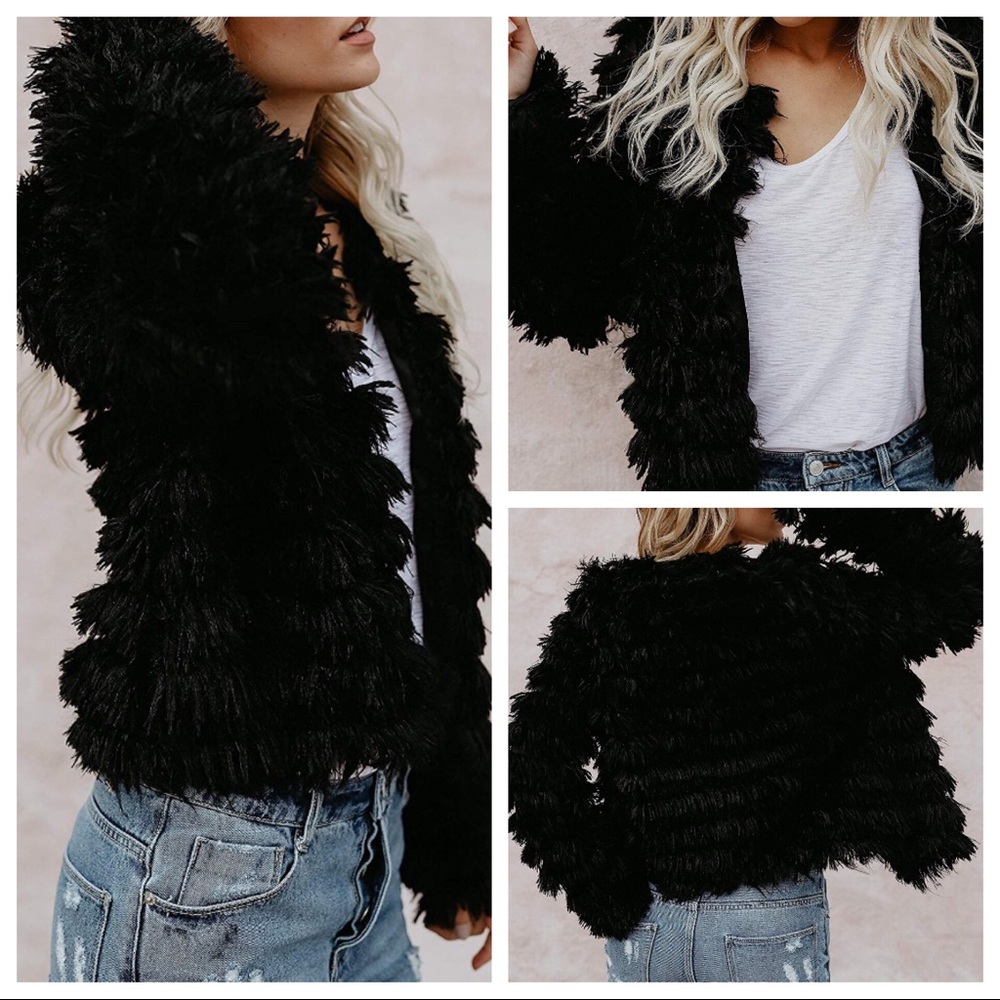 NWT Long Sleeve Shaggy Faux Fur Coat - Picture 5 of 5